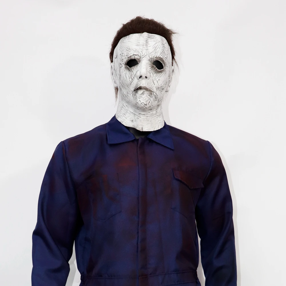 Halloween Moonlight Panic Horror Headset Latex Full Face Killer Michael Miles Mask Cosplay Costume jumpsuit