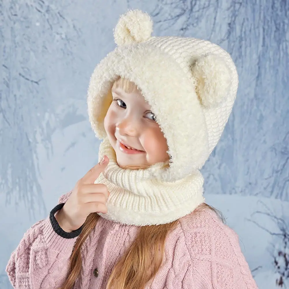 Warm Thermal Hat Winter Knitted Hat with Neck Warmer for Kids Adults Thermal Plush Lined Fleece Cap Soft Elastic for Weather