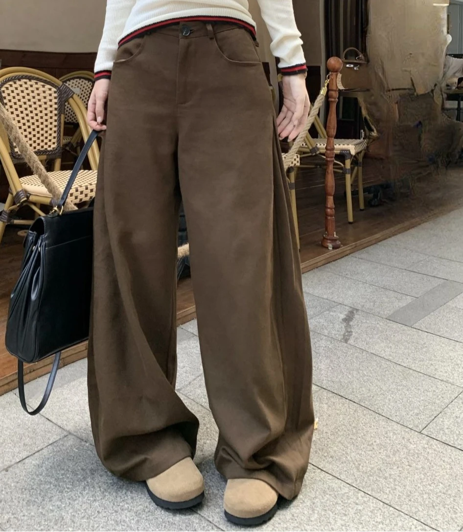2025 Autumn Versatile Wide Leg Loose Slimming Casual Pants Solid Color Fashion