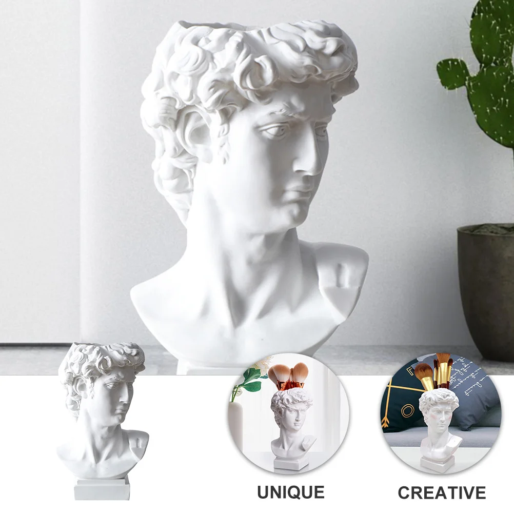 Resin Creative Statue Pen Holder Multifunctional Desktop Plant Container for Office Balcony Funny Statue Pen Holder