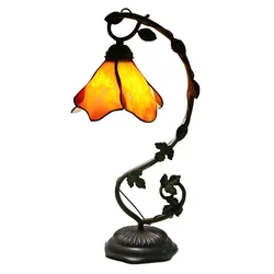 LongHuiJing Stained Glass Reading Lamp Table Light Yellow Floral Shape Desk light Twilight retro bedroom light