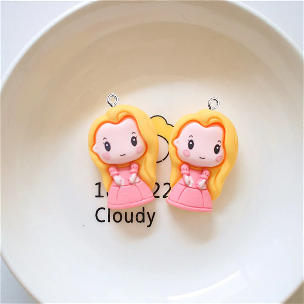 10Pcs Lovely Cartoon Princess Girl Pendants Resin Charms DIY Bracelet Earrings Trendy Jewelery Ornament Keychain Bag Accessories