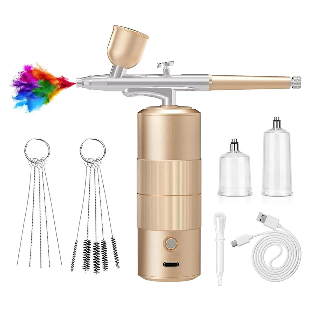 Airbrush Kit with Compressor High Pressure AirBrush Set with 0.3mm Nozzle Airbrush for Nails, Makeup,Gold