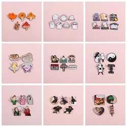 4-7Pcs/Set Enamel Pin Frog Mushroom Pufferfish Gothic Crow Animal Brooches Cute Ghost Jesus Lapel Badge Jewelry Gift For Kid