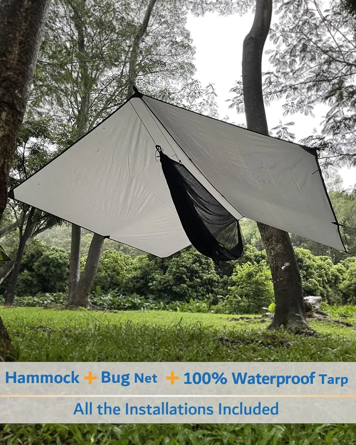 Hammock Camping with Rain Fly Tarp and Net, Portable Camping Hammock Double Tree Hammock Outdoor Indoor Backpacking Trav