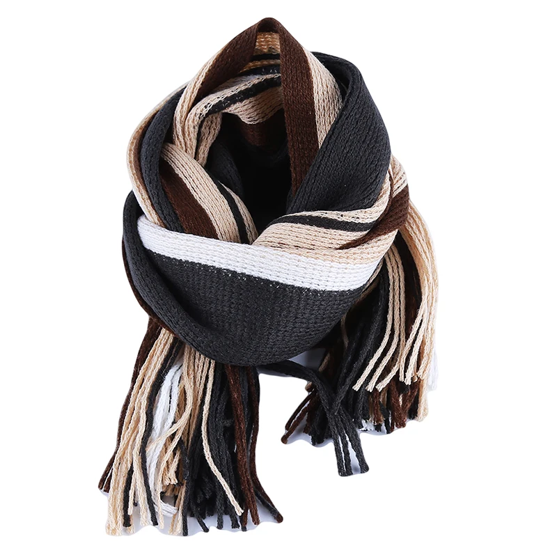 Classic Striped Outdoor Scarves Men Cashmere Soft Knitted Striped Scarf Long Tassel Neck Warmer Men\'S Winter Scarf