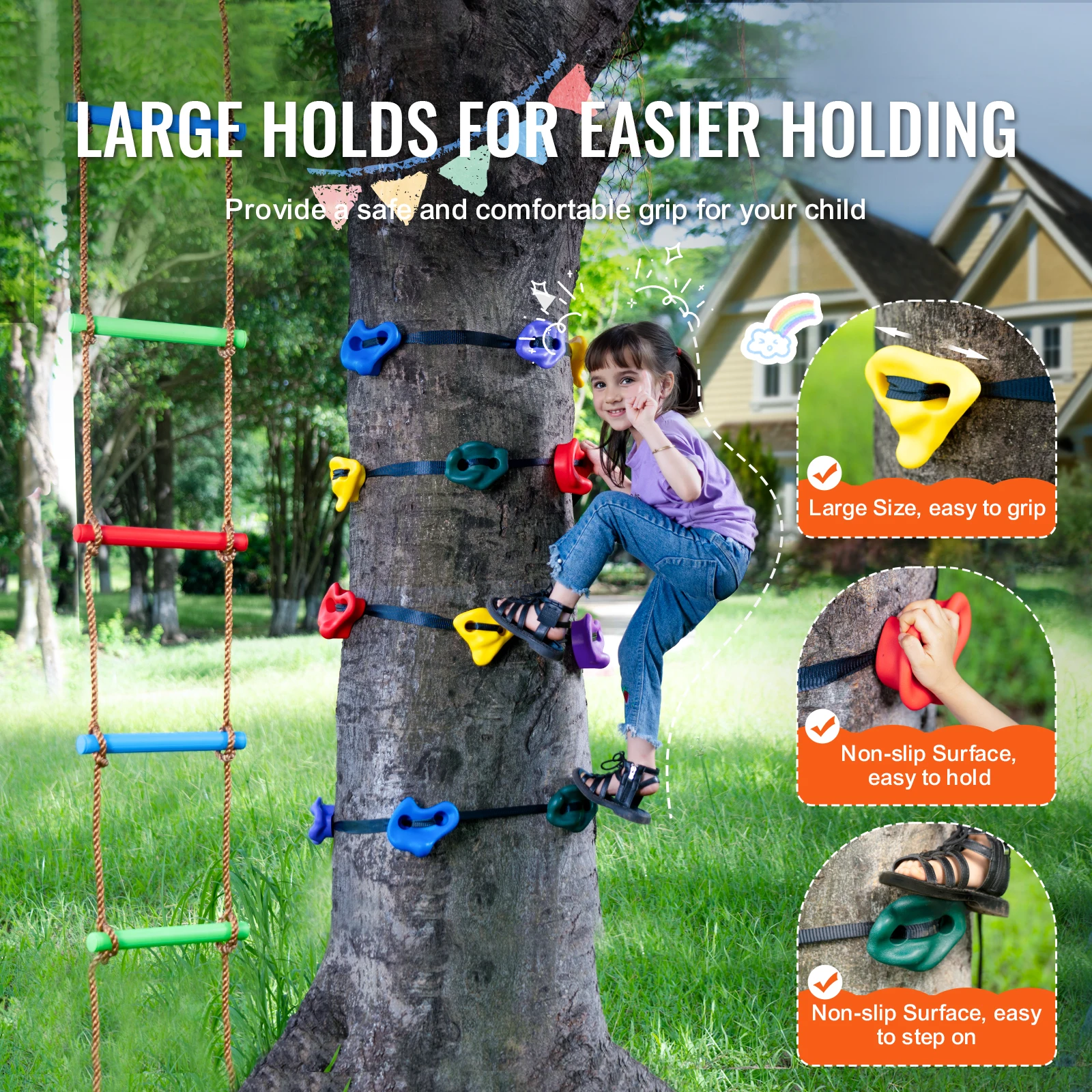 VEVOR Ninja Tree Climbing Kit 12 Tree Climbing Holds 6 Ratchet Straps and a Climbing Ladder Climbing Rocks for Kids and Adults