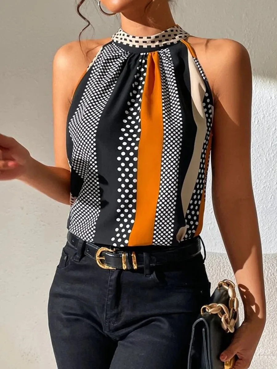 2XL Striped Polka Dot Vest Breathable Loose Fit Vest Breathable Summer Wear Button Closure Fashionable Streetwear