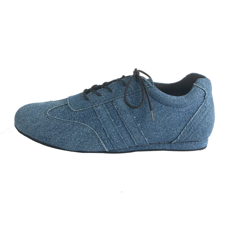 Blue Denim Dance Shoes Man Dance Sneakers Low Heeled Ballroom Dancing Shoes Salsa Rumba Modern Latin Shoes Soft Sole Size 36-48