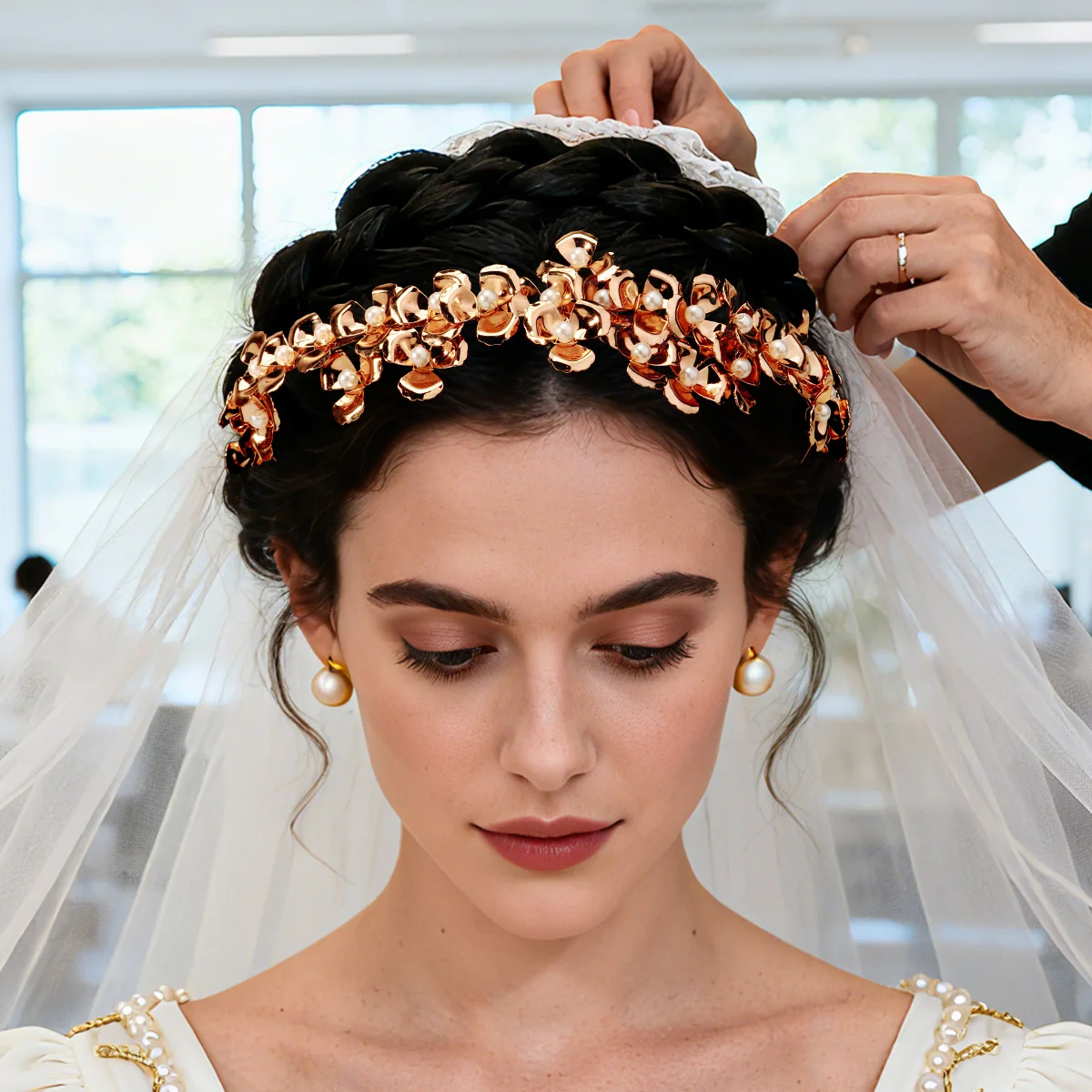 Gloden سبيكة زهرة العروس الزفاف رباط شعر لؤلؤ فاخر الأزهار تيارا أغطية الرأس للنساء أغطية الرأس الفاخرة للحفلات كهدية