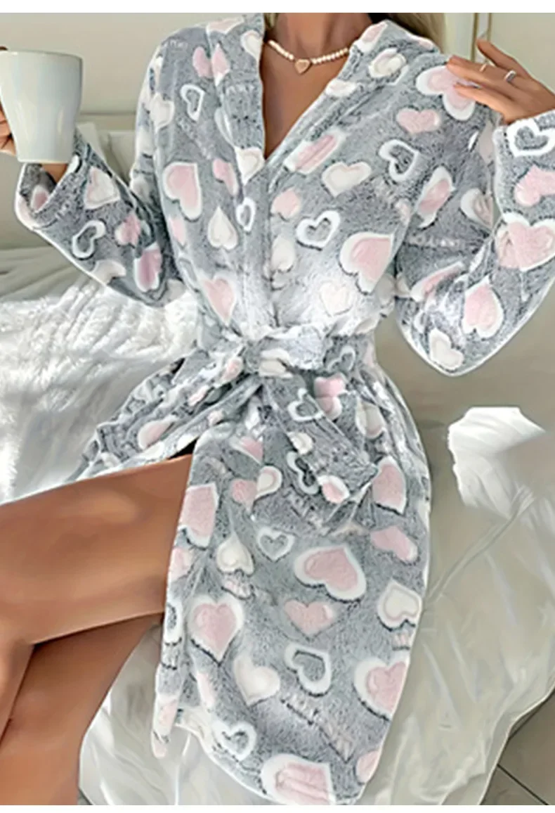

Women Hooded Kimono Flannel Nightwear Sleepwear Long Sleeve Robe Lady Warm Loungewear Pajamas Winter Autumn New Home Clothing