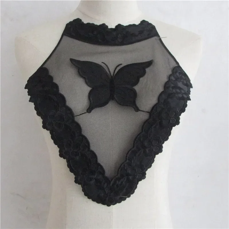 Fashion style Black Organza Embroidery Lace Collar Neckline DIY Sewing Lace Fabric Decoration Ladies Clothes Decal Accessories