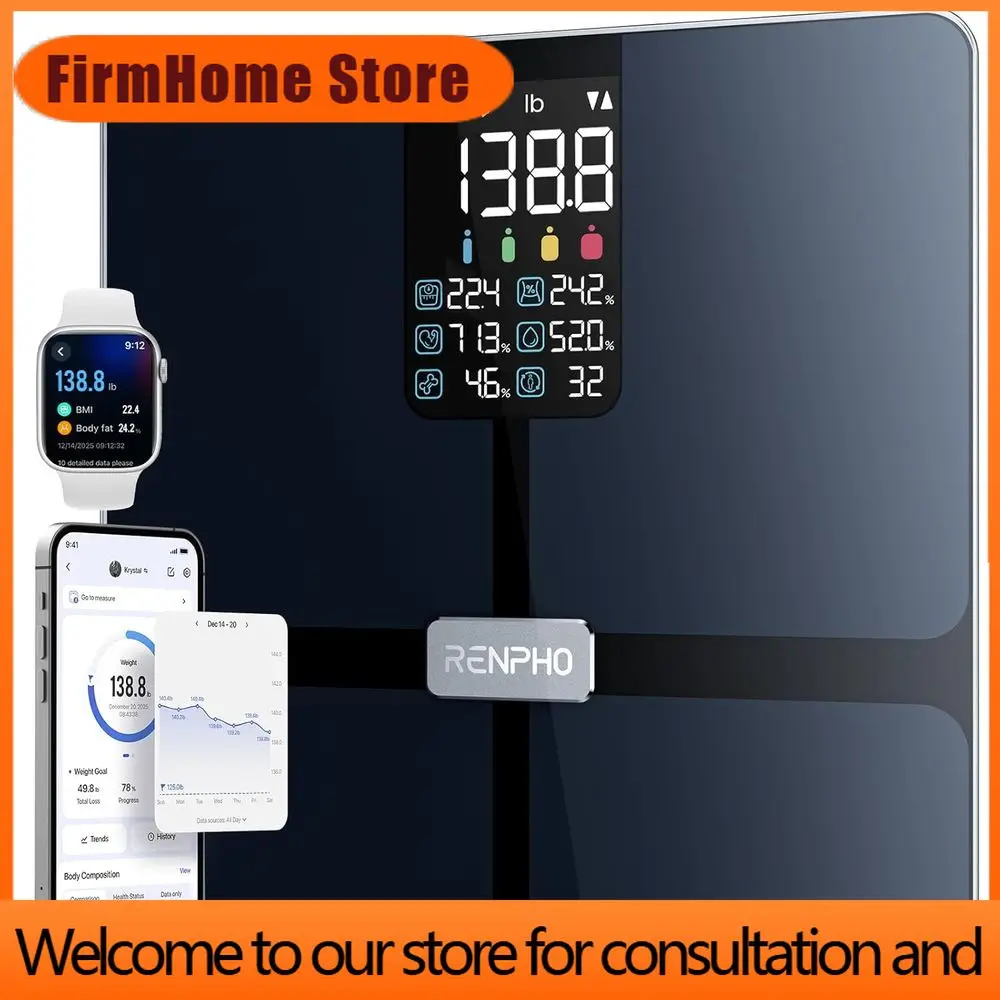 FirmHome StoreBluetooth Smart Scale With BMI, Body Fat, Muscle Mass, 13 Health Metrics, Large Display, App Support, Black