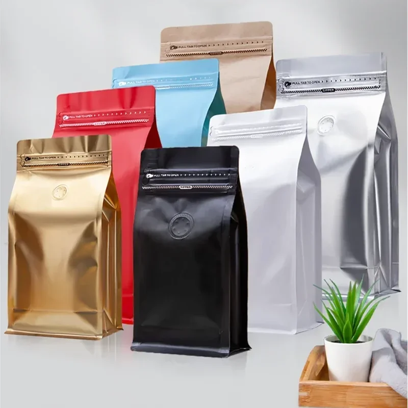 50pcs Coffee Beans Packaging Bag with Air Valve Aluminum Foil Sealed Powder Food Tea Nuts Storage Airtight Pouches Print