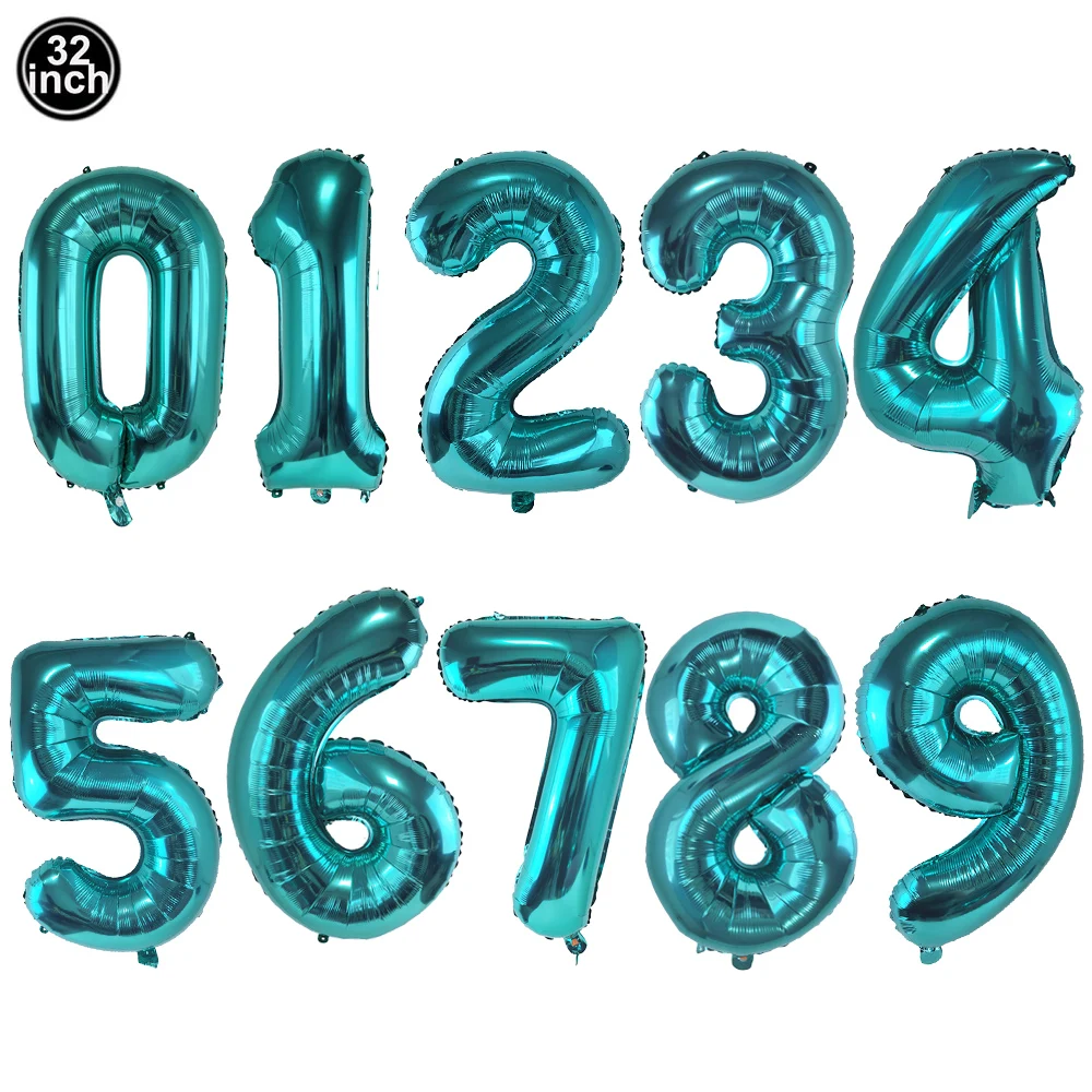 32 بوصة اللون أرقام كبيرة بالون 0 1 2 3 4 5 6 7 8 9 الوردي الأزرق عيد ميلاد الكرة أرقام العازبة بالونات الطرف الديكور #6