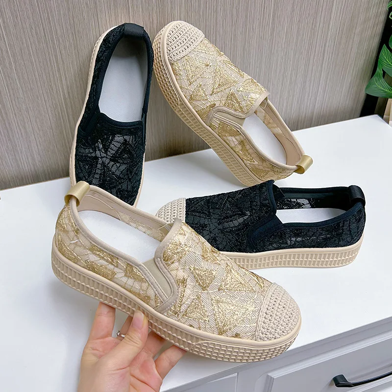 2024 New Fashion Women Flat Shoes Spring Summer Breathable Lace Casual Fisherman Shoes Girl Comfortable Slip-on Loafers