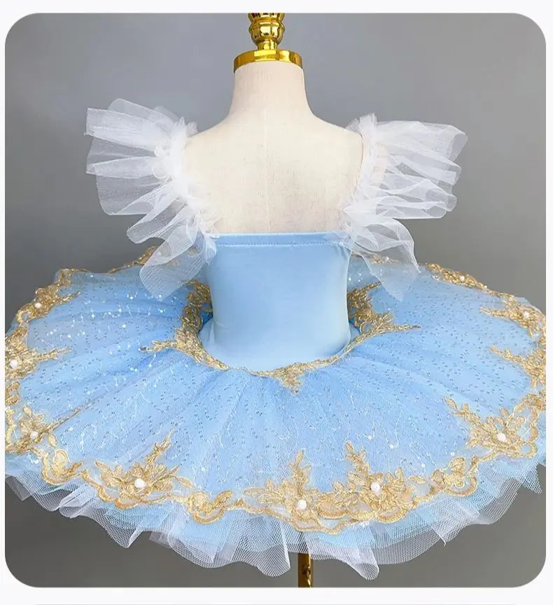 Girls Sequined Professional Ballet Tutu Dress Dance Clothes Swan Lake Pancake Tutu Ballerina Dress Kids Ballet Dance Costume