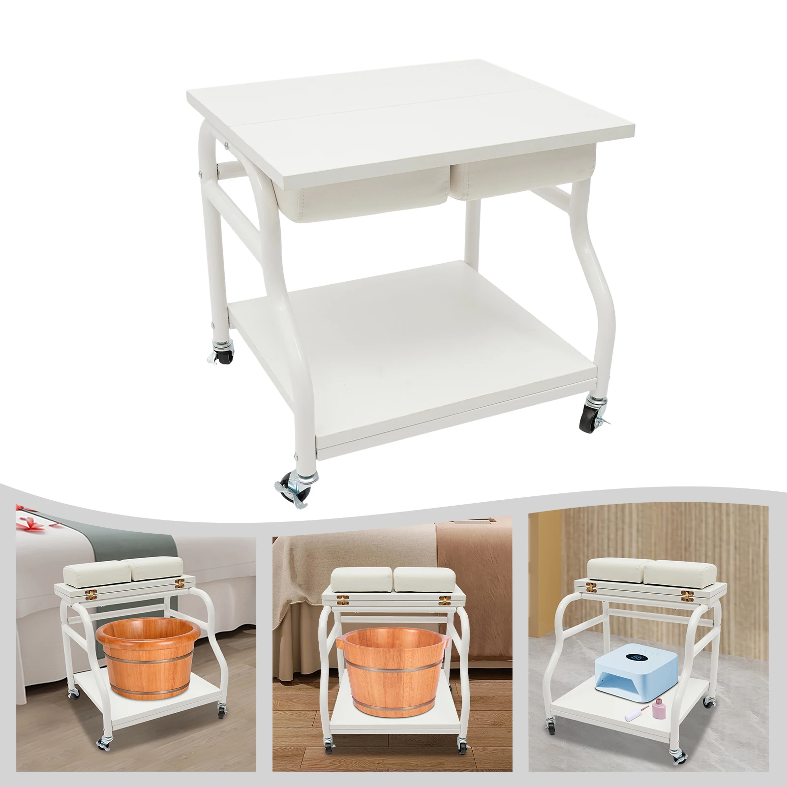 Portable Foot Baths Trolley Footbath Cart Nail Stool with Wheels For Foot Manicure Massage Rest