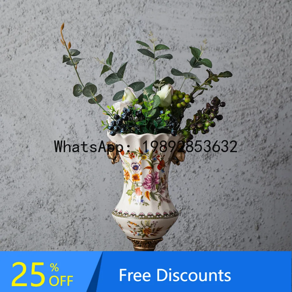 

YFY American Retro Ice Crack Ceramic Vase Creative Home Decor Ornament European Style Double Ear