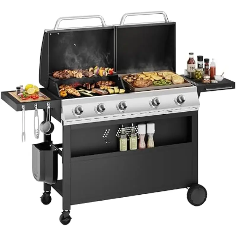Sophia William propane powered dual function grill griddle unit for outdoor cooking versatile heat control heavy duty stainless