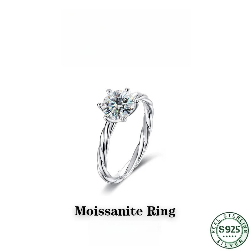 Hot 100% 925 silver ring niche Fried Dough Twists ring design super flash 1 carat mozanne diamond ring wedding jewelry