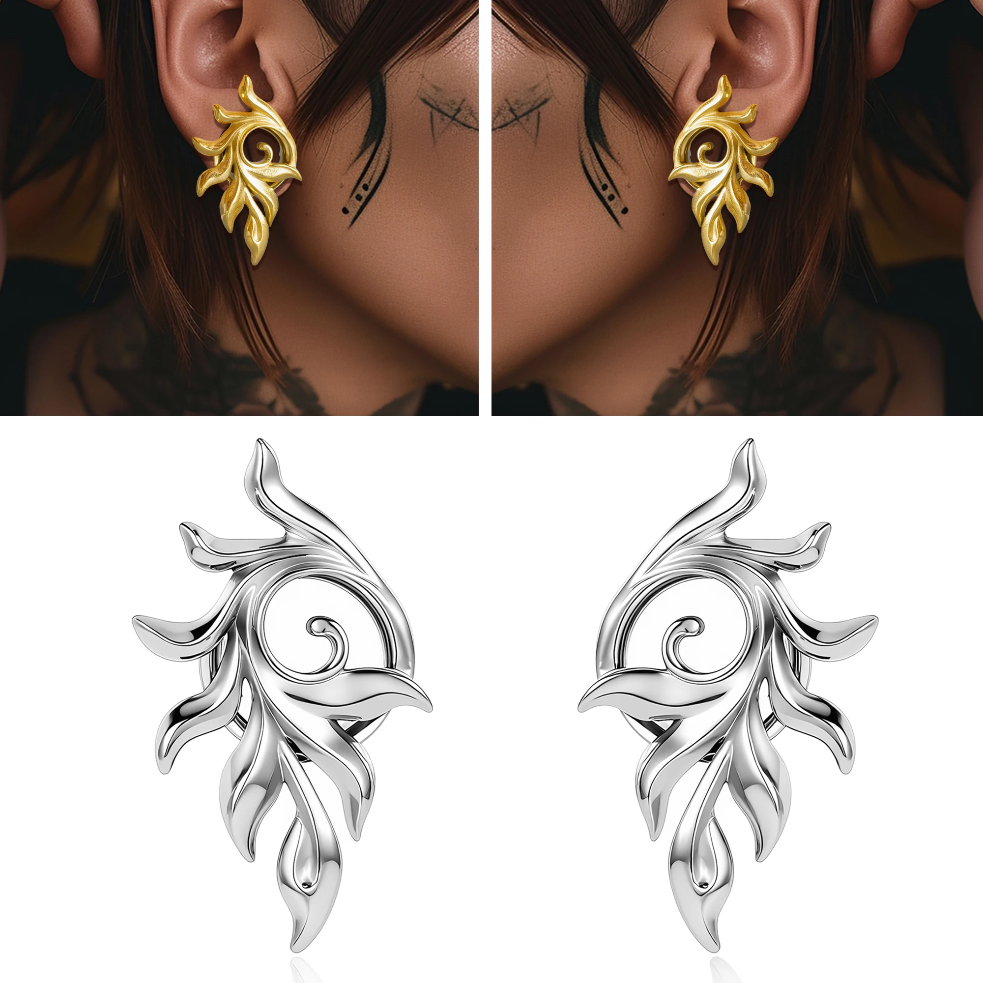 Vanku 2PCS   Hypoallergenic Stainless Steel Feather Tail Ear Tunnel Plug Punk Ear Gauge Stretcher Jewelry Comfort Fit Gift