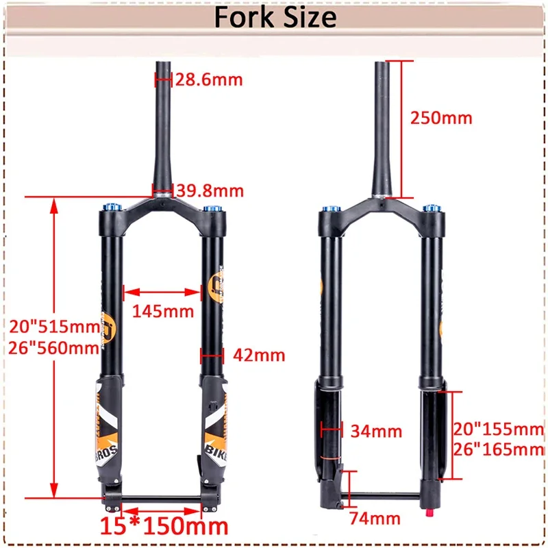 BUCKLOS Double Shoulder Inverted Air Suspension Fork 20*5.0 26*5.0 Snow Beach E-Bike Forks 140mm Travel Thru Axle Bike Fork