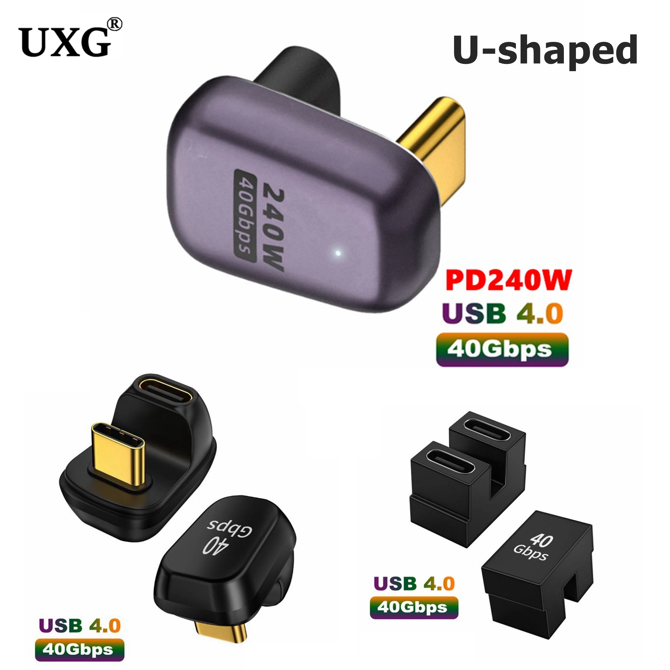 U-shape Usb C 180 Degree Angle Adapter Thunderbolt 3 4 Usb4 Type C Male To Female Converter PD 8k 60hz For Smartphone Tablet