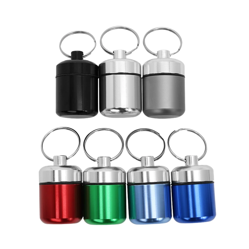 Aluminum Waterproof Pill Box Sealed Storage Keychain for Vitamins Medicine Fish Oils Age