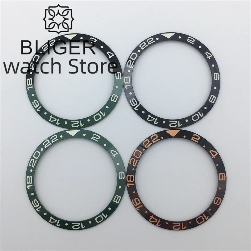 BLIGER 34mm x 28.7mm/35.4mm x 29.2mm Black Blue Green Blue red Black red ceramic Luminous Bezel For SUB 36mm/38mm cases