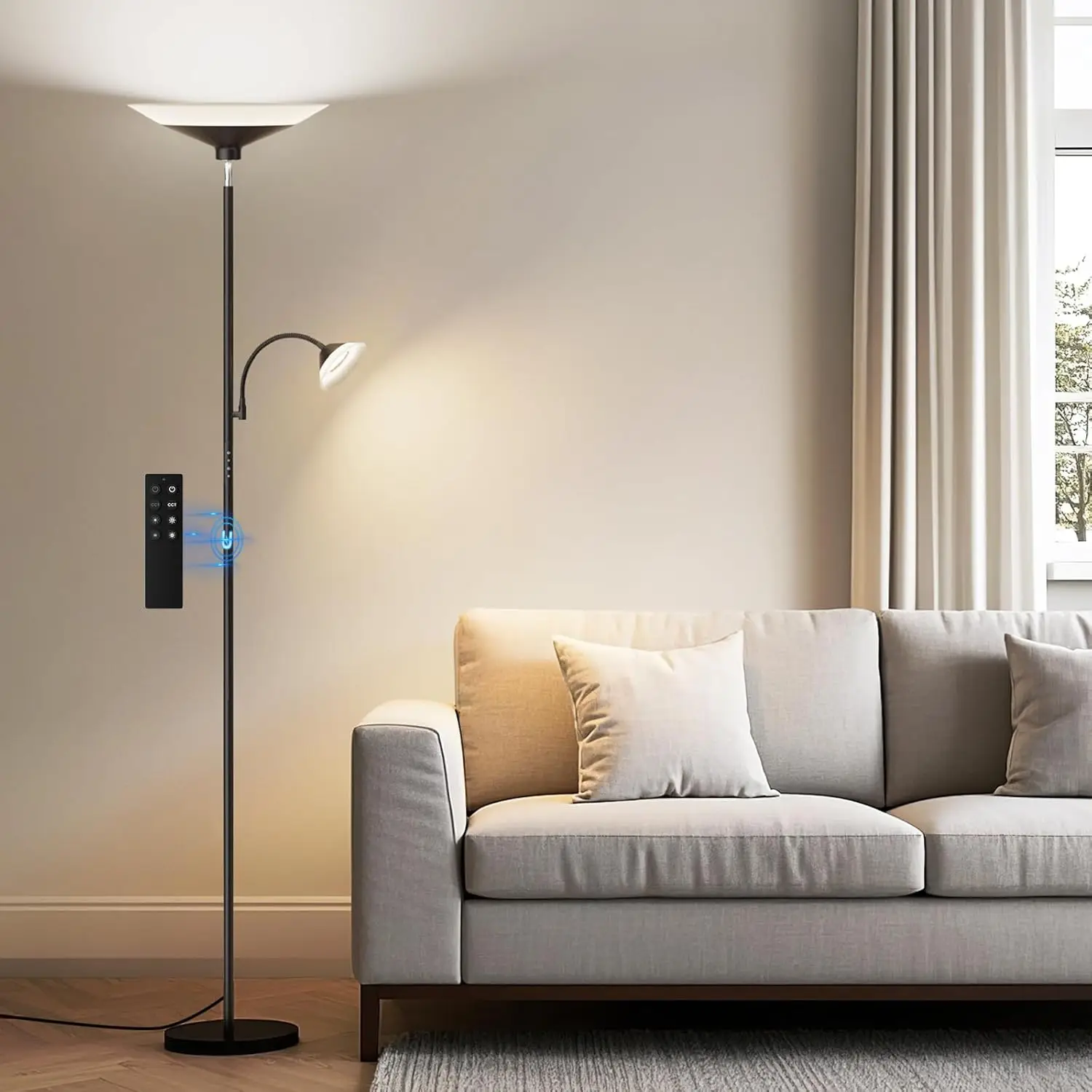 

Dimmable 2-in-1 Floor Lamp with Remote Control, Adjustable Brightness for Living Room, Bedroom, Office