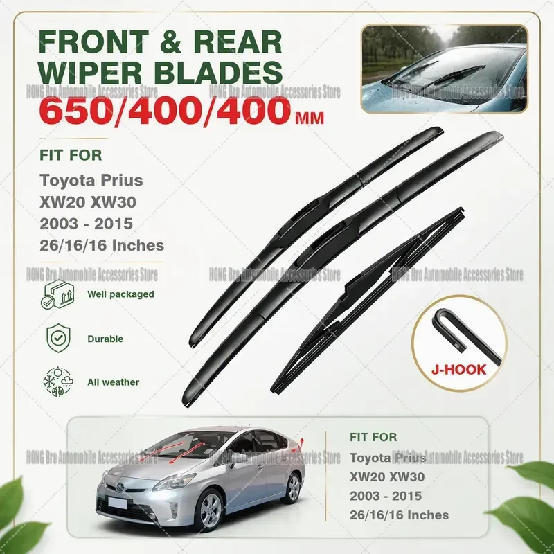 For Toyota Prius XW20 XW30 2nd 3rd Gen 2003-2015 Front Rear Windshield Wiper Blades Window Screen Washer Refill Auto Parts