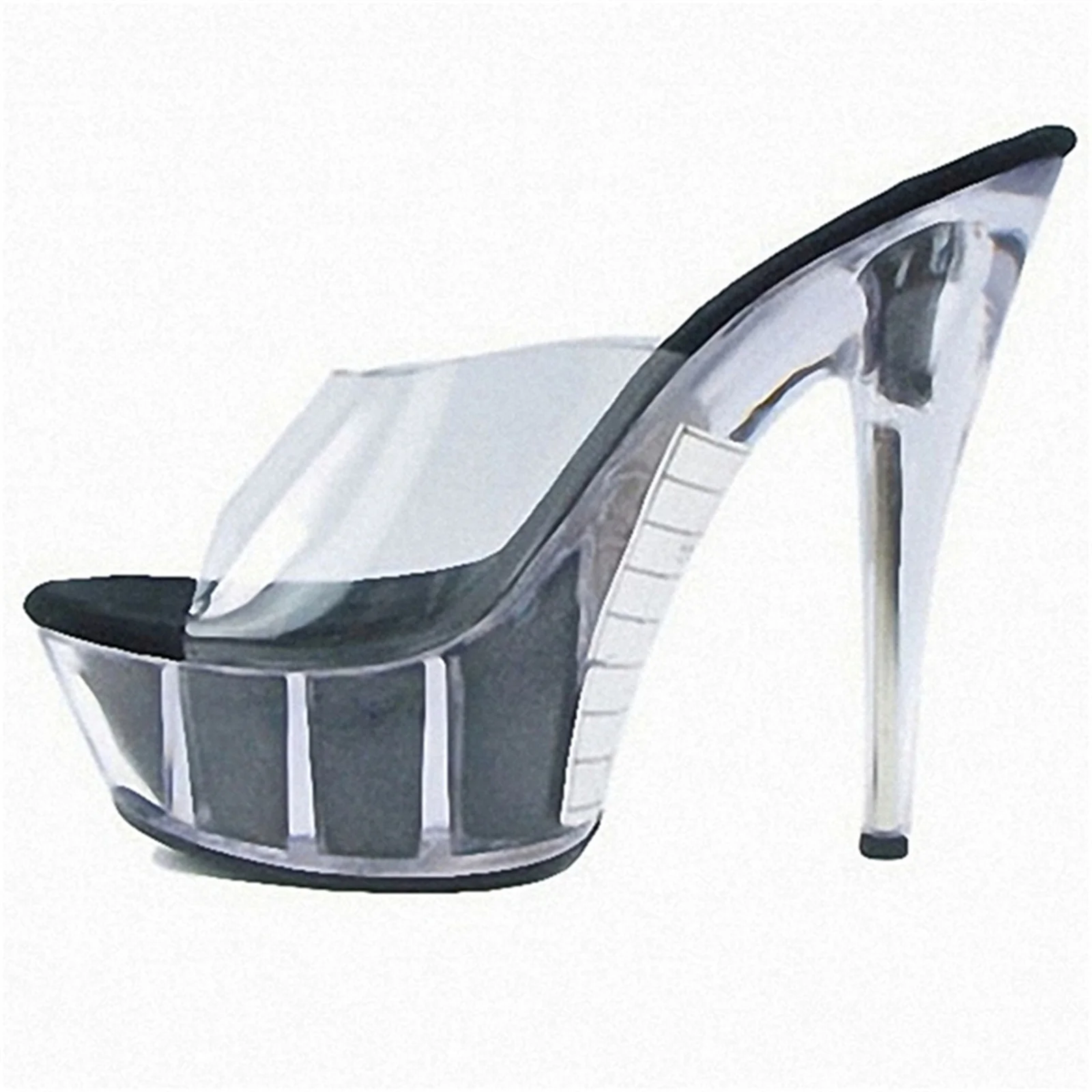 

​15CM Clear T-Bar Mules, Transparent PVC Platform Sandals with Wide Strap & Chunky Black Sole, Minimalist Futuristic Shoes​