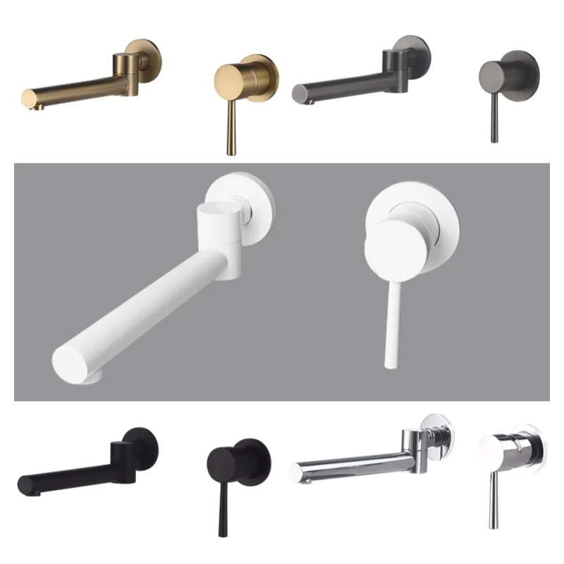 

Wash Basin Bathroom Faucet Hot And Cold Water Wall Mount Mixer Sink Tap Swivel Spout Bath With Modern Single Lever Handle