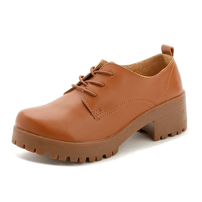 Dropshipping Spring fashion Genuine leather Lace up Womens Casual Oxford Shoes Flat Thick Heel Shoes