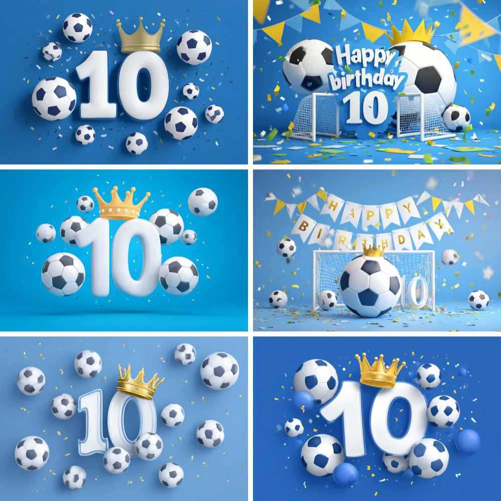 

10th Boy Birthday Background Football Theme Banner Soccer Ball Party Decoration Backdrop Photography Photo Props Kids Gifts