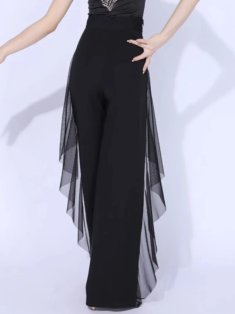 Pantaloni da ballo moderni da donna Nuovo costume da ballo latino sociale a vita alta Pantaloni da pratica a gamba larga