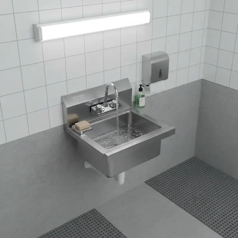 

Utility Hand Basin 17 x 12.8 inch For Restaurant Kitchen Garage, Faucet Included Wall Mount Design Heavy Duty Metal Construct