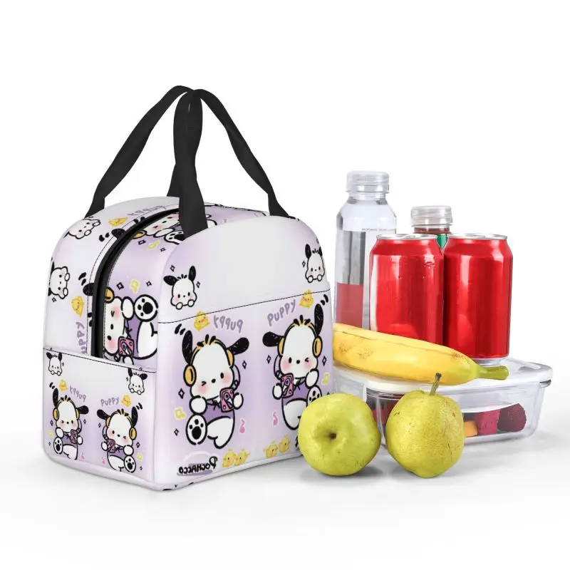 Borsa da pranzo isolata Sanrio Pochacco personalizzata per le donne borsa termica per il pranzo impermeabile Disney Cooler Tote Kids School Children