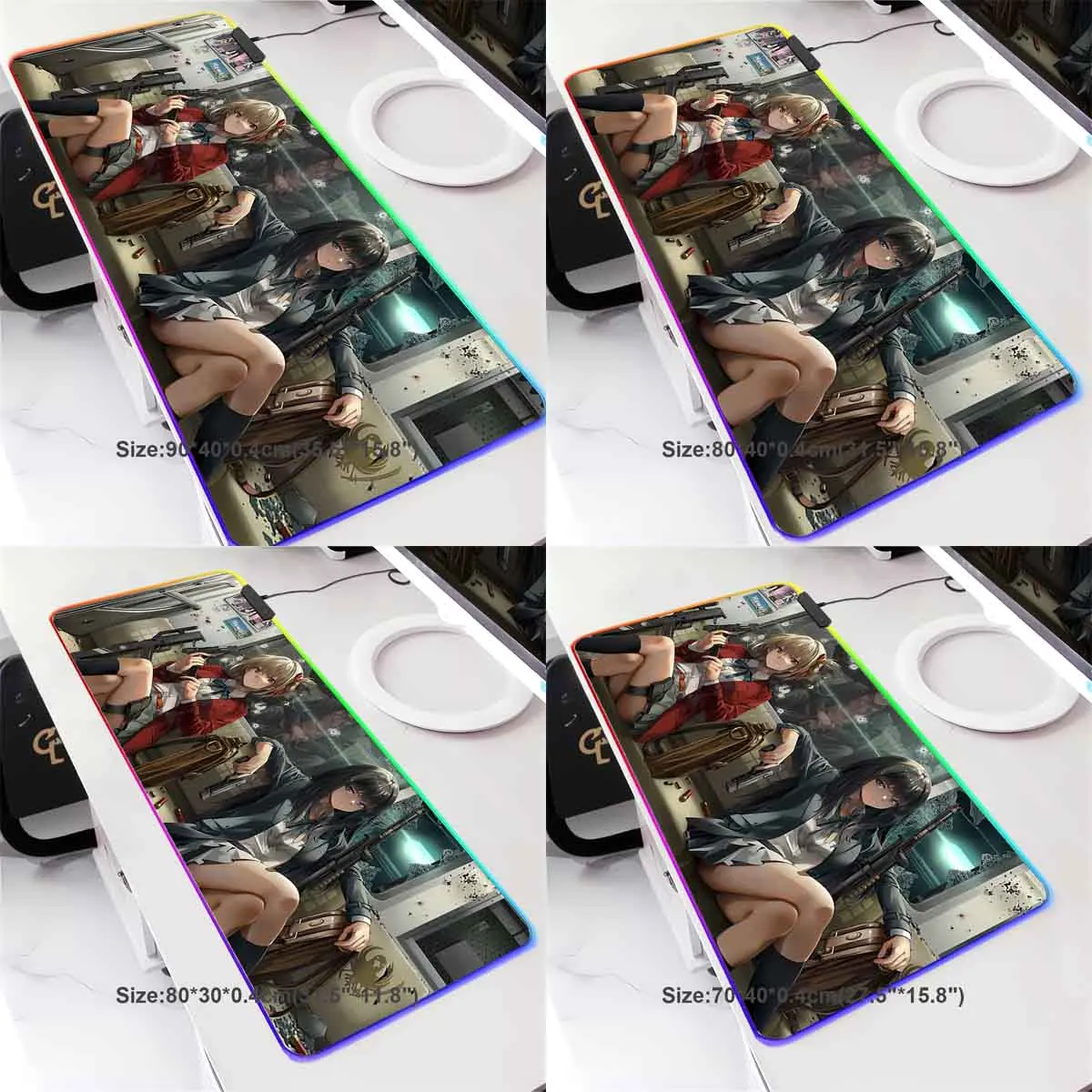 Anime Lycoris Recoil Non-slip Mouse Pad LED Backlit Nishikigi Chisato Large RGB Mouse Pad Overwatched Table Gaming Keyboard Mat