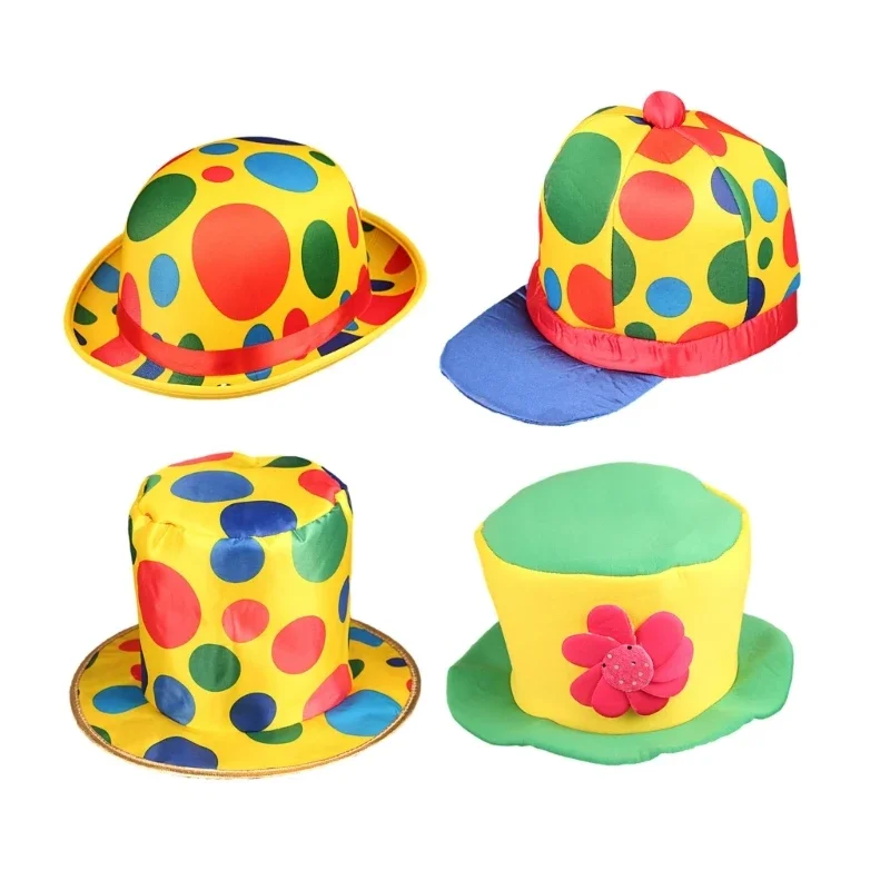 

4 Styles Adults Funny Rainbow Clown Hats Christmas Halloween Cosplay Prop Magician Top Festival Party Headgear for Men Women