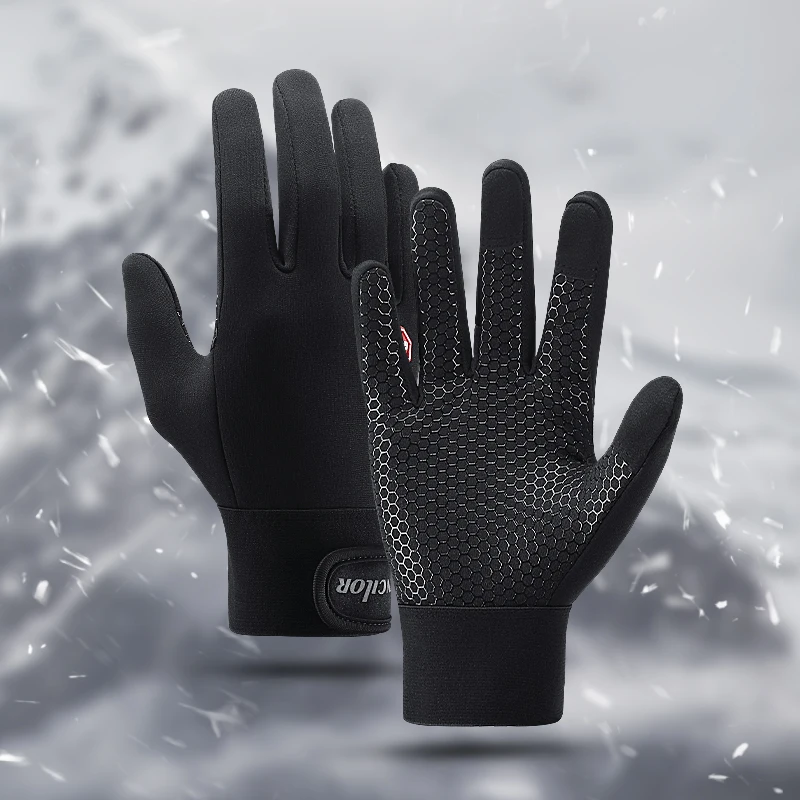 

Winter Outdoor Sport Cycling Gloves Men Black Full Finger Fleece Warm Touch Screen Water Windproof Bicycle Gloves Ski Mittens
