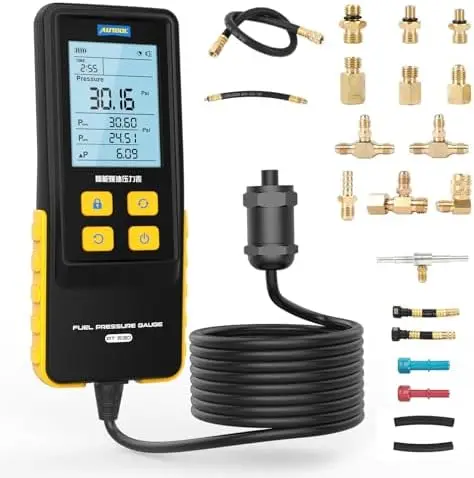 

Цифровой манометр давления топлива AUTOOL 0-426PSI для бензиновых двигателей - набор для тестирования 29 бар с адаптерами и шлангами