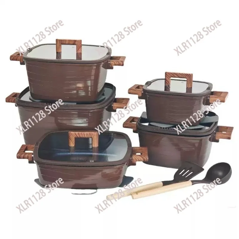 Hot Selling 15Pcs Square Soup Pot Set Diecasting Non-Stick Cookware for Induction Cooker