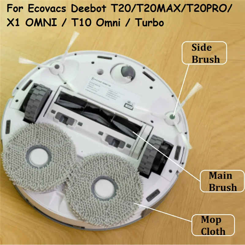 18PCS for Ecovacs Deebot T20/T20MAX/T20PRO/X1 OMNI/T10 Omni/Turbo Vacuum Cleaner Main Side Brush Dust Bag Mop Cloth