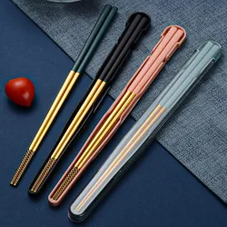 1 Pair 304 Stainless Steel Chopstick With Box Holder Non-slip Sushi Food Metal Sticks Portable Chopsticks For Travel Outdoor