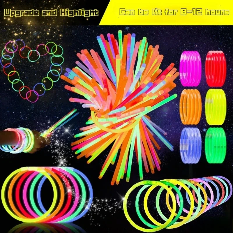 عصا الفلورسنت الحفل في الهواء الطلق للأطفال ليلة ضوء الرقص مضيئة عصا المتاح الملونة عصا الفلورسنت لعبة سوار