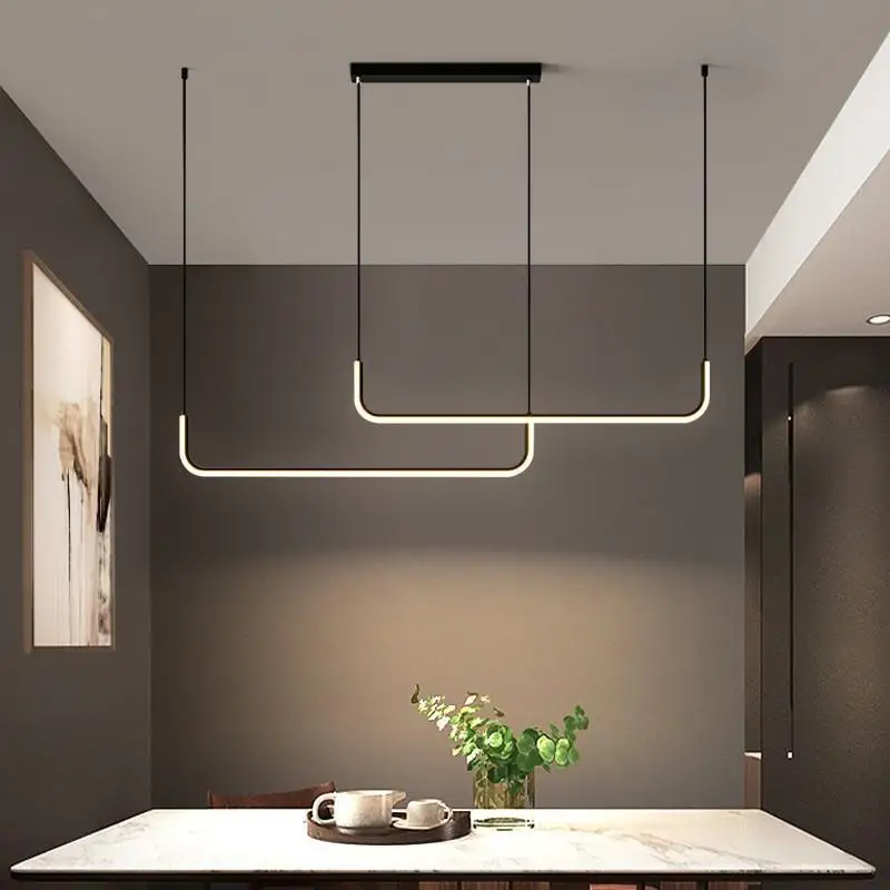 Minimalist one-word long restaurant chandelier, creative personality modern simple dining table bar dining room lamps