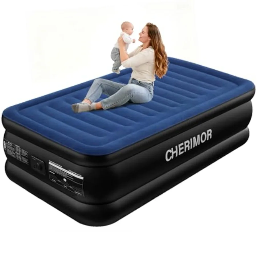 Air mattress for home and camping use, PVC material, gray color, built-in pump with 2-min fast inflation and 500 lbs support