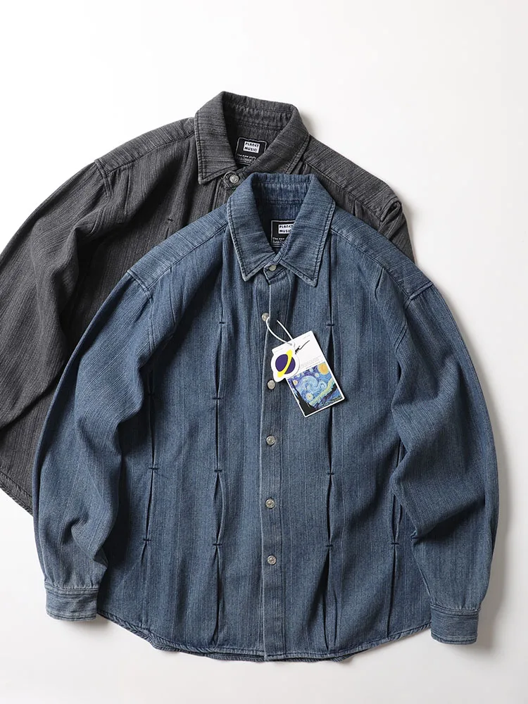 

American Sle Heavyweight Retro Loose Fit Long Sve Denim irt Casual Japanese Sle Men's irt Jaet Autumn Thiened